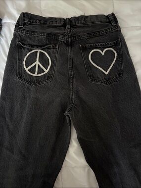 PacSun Black High Rise Jeans with White Peace & Heart Pocket Art